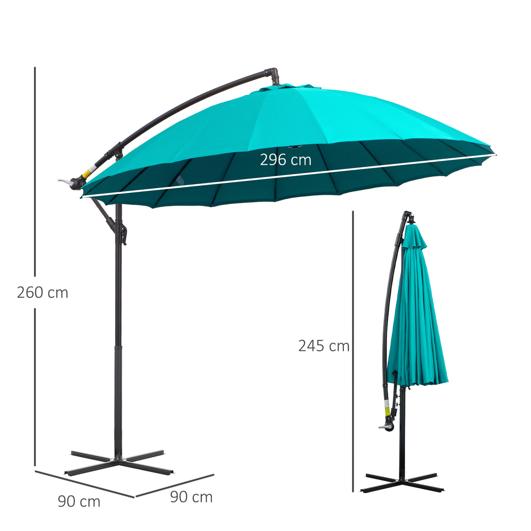 Waterproof 3(m) Cantilever Shanghai Parasol Garden Hanging Banana Sun Umbrella w/ Crank Handle