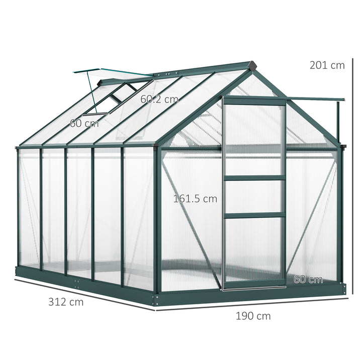 Aluminium Frame Greenhouse Large Walk-In Greenhouse Garden Plants Grow Galvanized Base w/ Slide Door (10ft x 6ft)