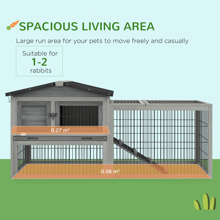 Wooden Rabbit Hutch with Outdoor Run Grey