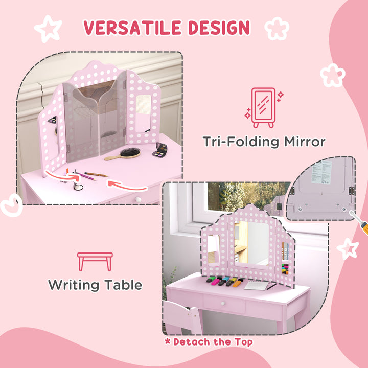 Kids Dressing Table Sets with Stool and Tri-Fold Mirror