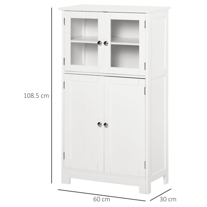 Kleankin Bathroom Floor Storage Cabinet w/ Tempered Glass Doors & Adjustable Shelf