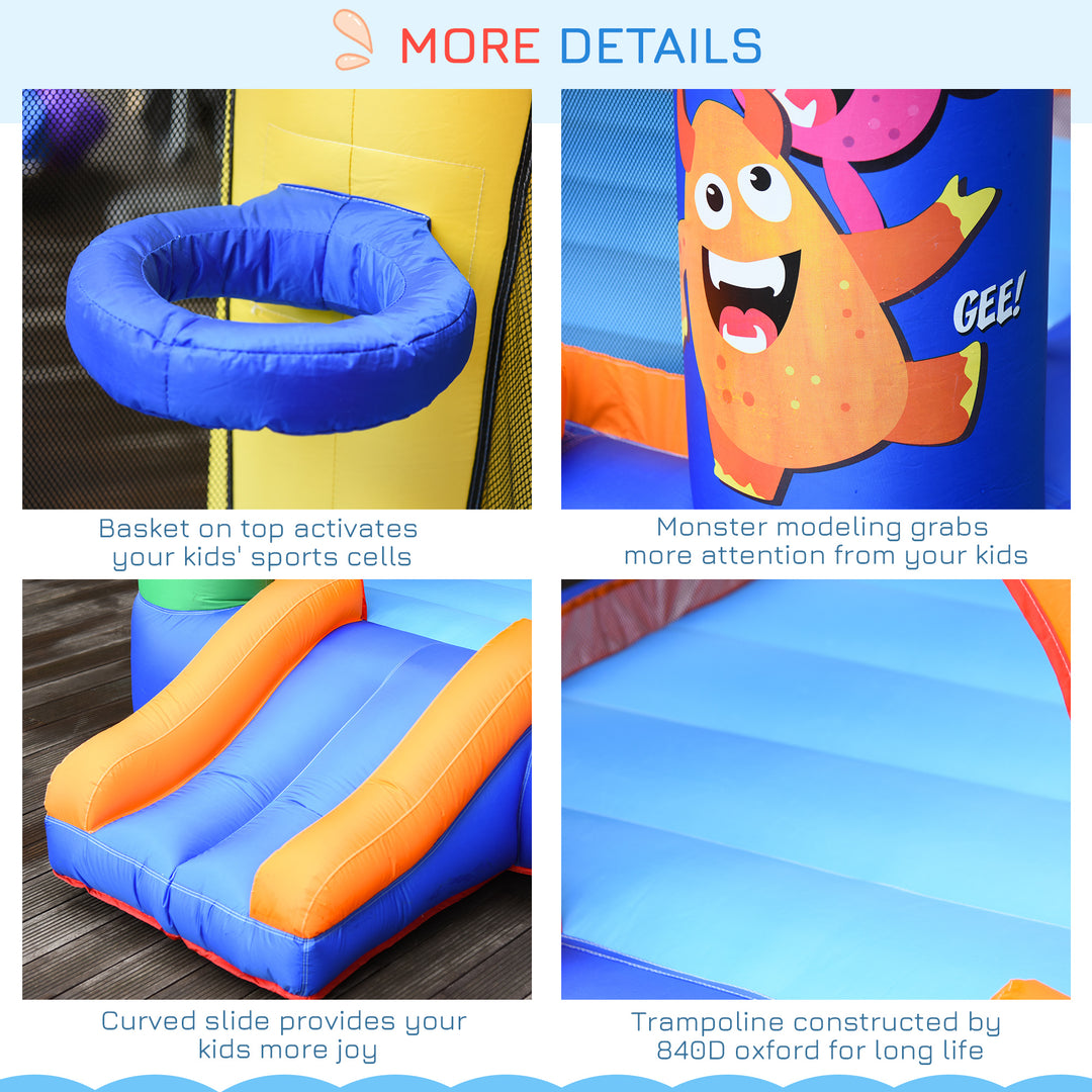 Kids Bounce Castle House Inflatable Trampoline Slide Basket w/ Blower for Kids Age 3-8 2.5 x 1.8 x 1.75m Multi-color