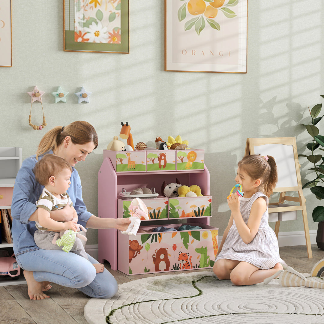 3-Tier Kids Toy Storage Unit with 6 Removable Storage Boxes