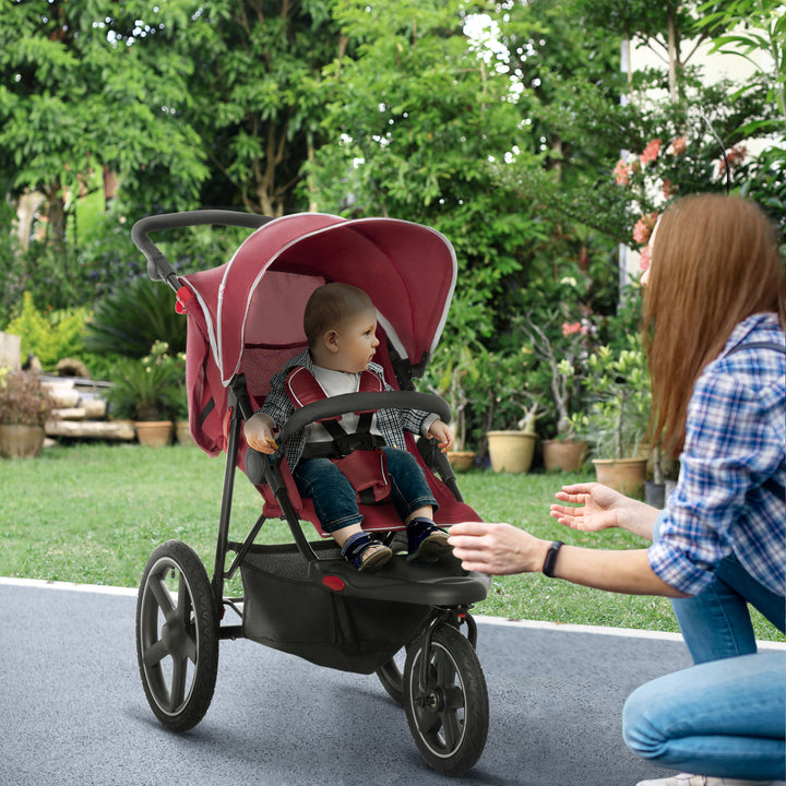 Foldable Tri-Wheeler Pushchair with Sun Canopy and Storage Basket