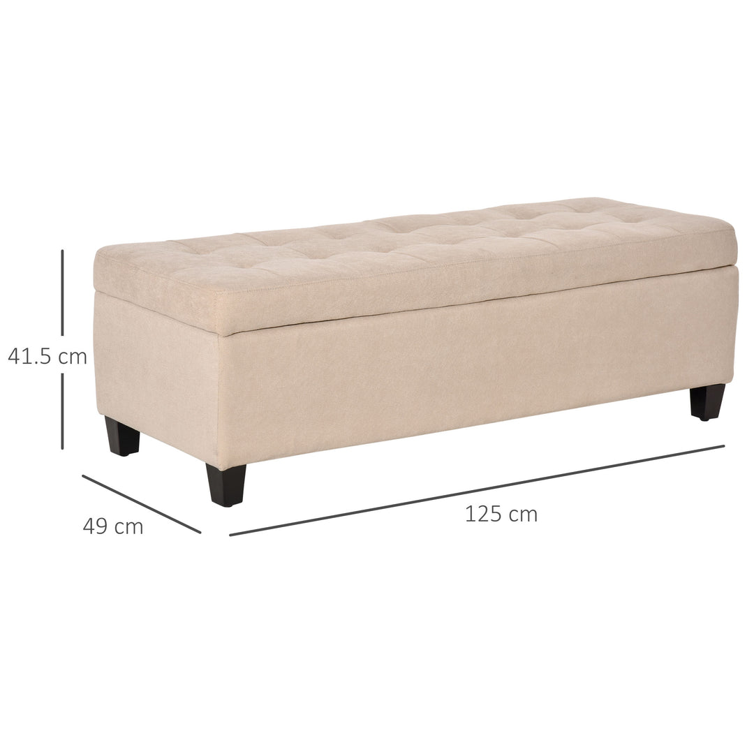 HOMCOM Linen Ottoman Storage Bench, Padded Footrest with Tufted Design, Hinged Lid, Beige