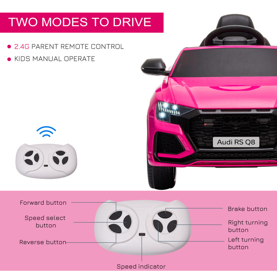 Kids Electric Ride On Car Compatible 6V Battery-powered Audi RS Q8 Toy with Remote Control Lights USB MP3 Bluetooth Pink