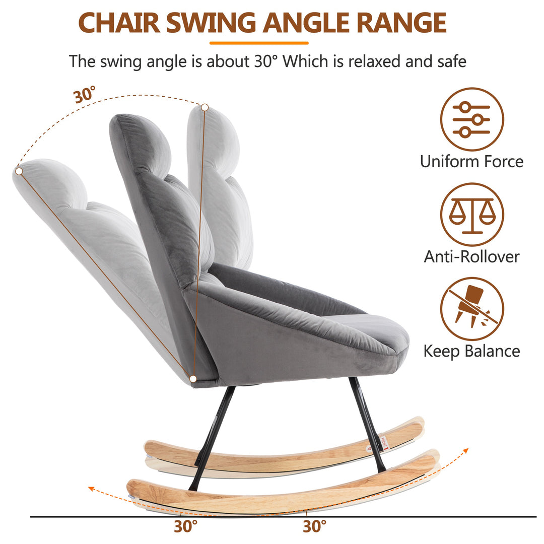 Footstool Armchair Rocking Chair with Soft Cushion and Wood Legs