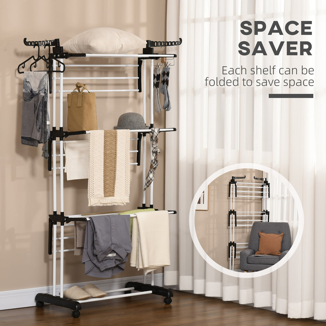 Laundry Drying Rack: Foldable 4-Tier Steel Clothes Airer with Castors