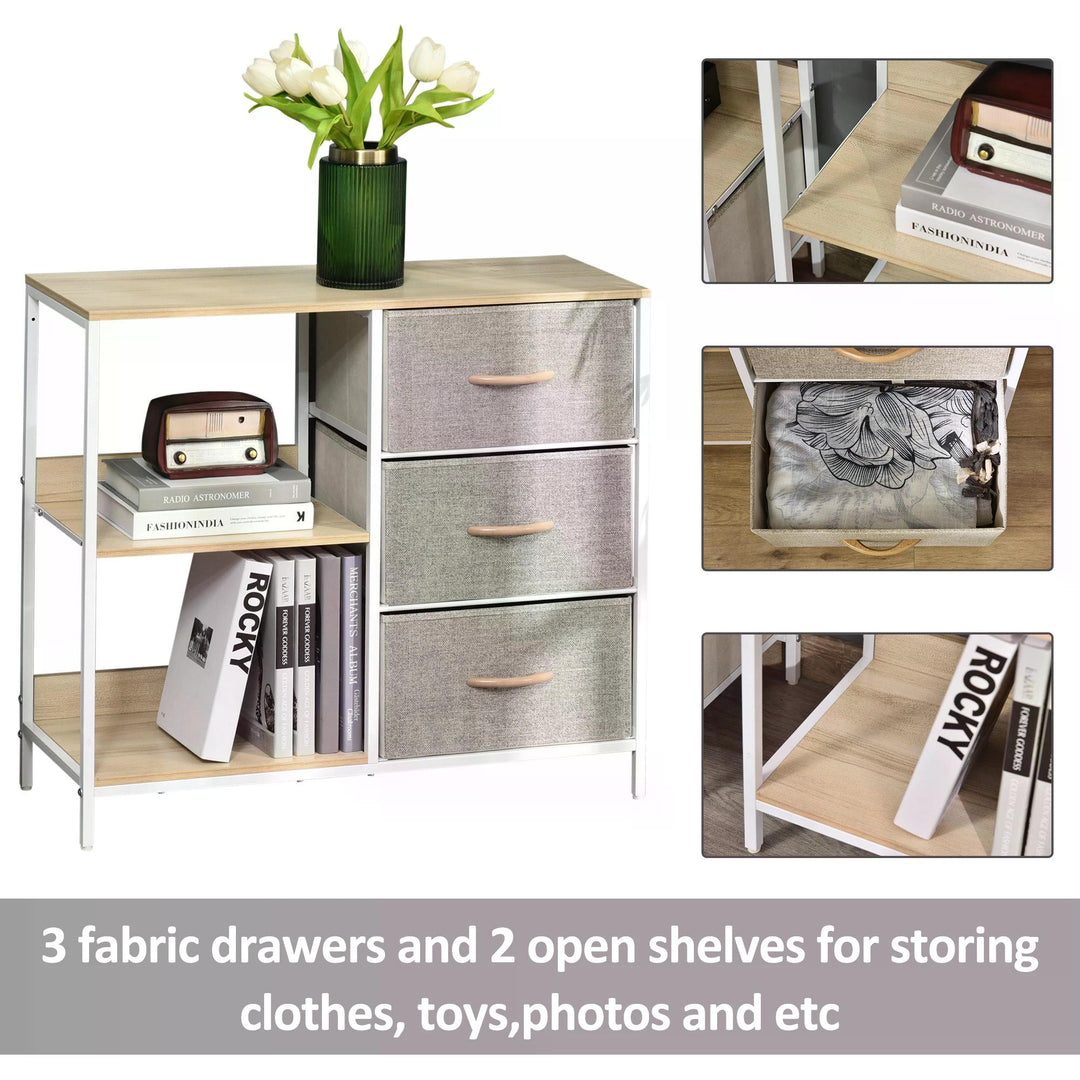 Storage Dresser with 3 Fabric Drawers & 2 Display Shelves