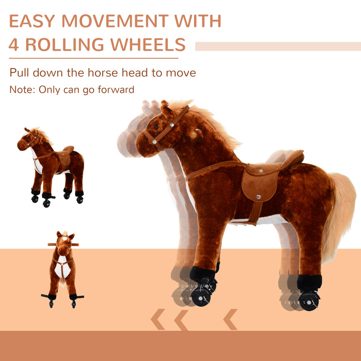 Kids Plush Ride On Walking Horse W/Sound-Brown