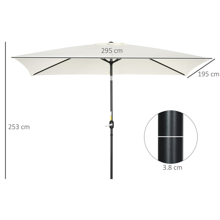 3x2m Patio Parasol Garden Umbrellas Canopy with Aluminum Tilt Crank Rectangular Sun Shade Steel