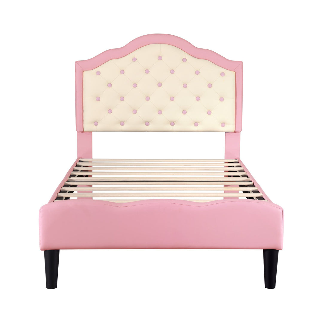 3FT Upholstered Single Bed Frame with Adjustable Button-Tufted Headboard