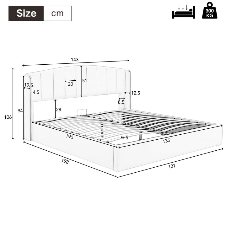 Double Stylish Upholstered Bed with Hydraulic Storage and Gold Edge Ear Design