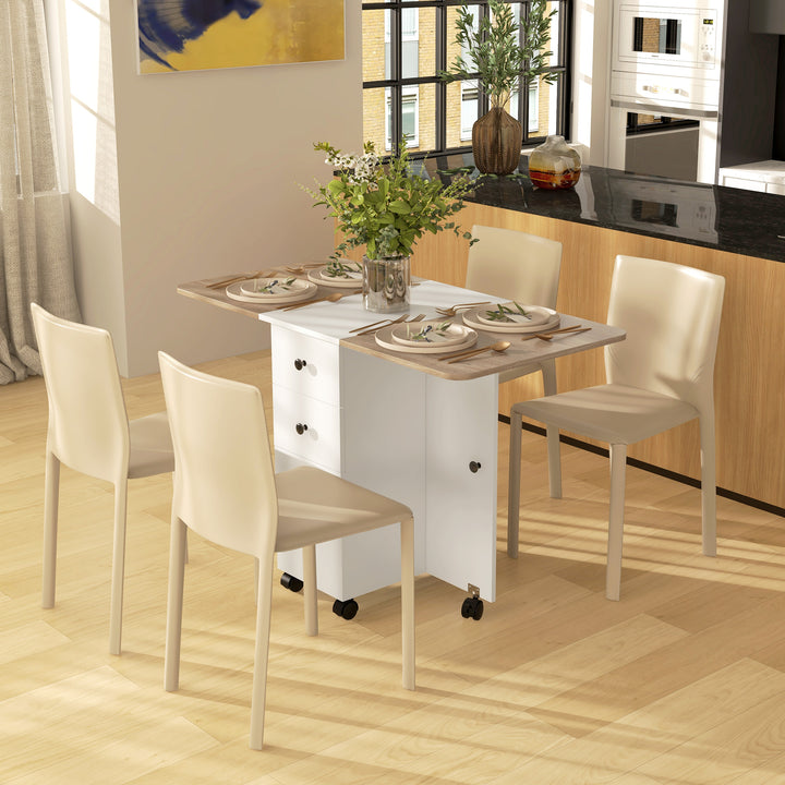 Multi-Storage Six-Person Drop Leaf Dining Table - Oak and White