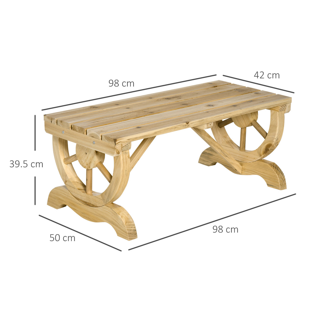 2-Person Garden Bench Rustic Wooden Outdoor Bench with Wheel-Shaped Legs Slatted Seat for Patio Natural Wood Effect