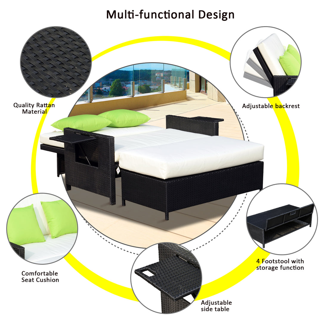 2 Seater Rattan Day Bed Assembled Garden Rattan Sun Lounger