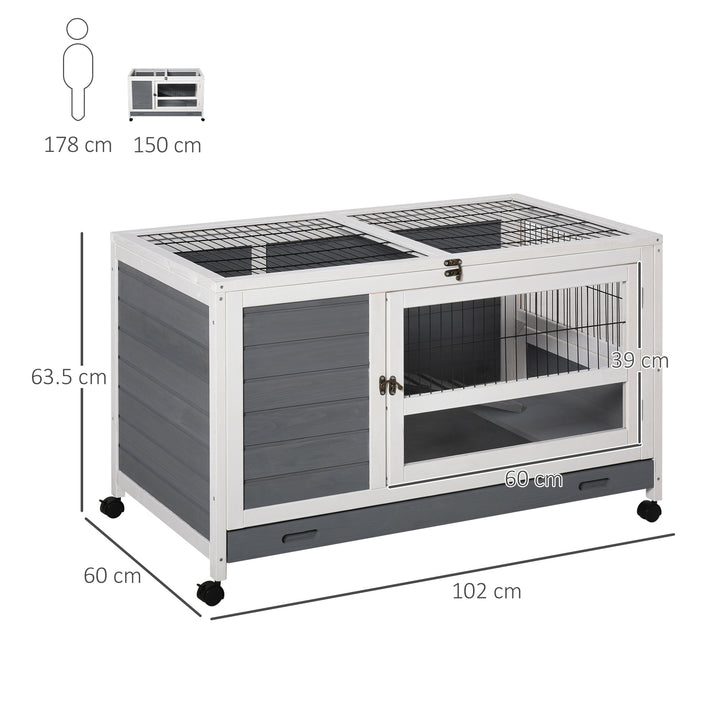 Wooden Guinea Pigs Hutches Elevated Pet Bunny House Rabbit Cage with Slide-Out Tray Indoor Grey