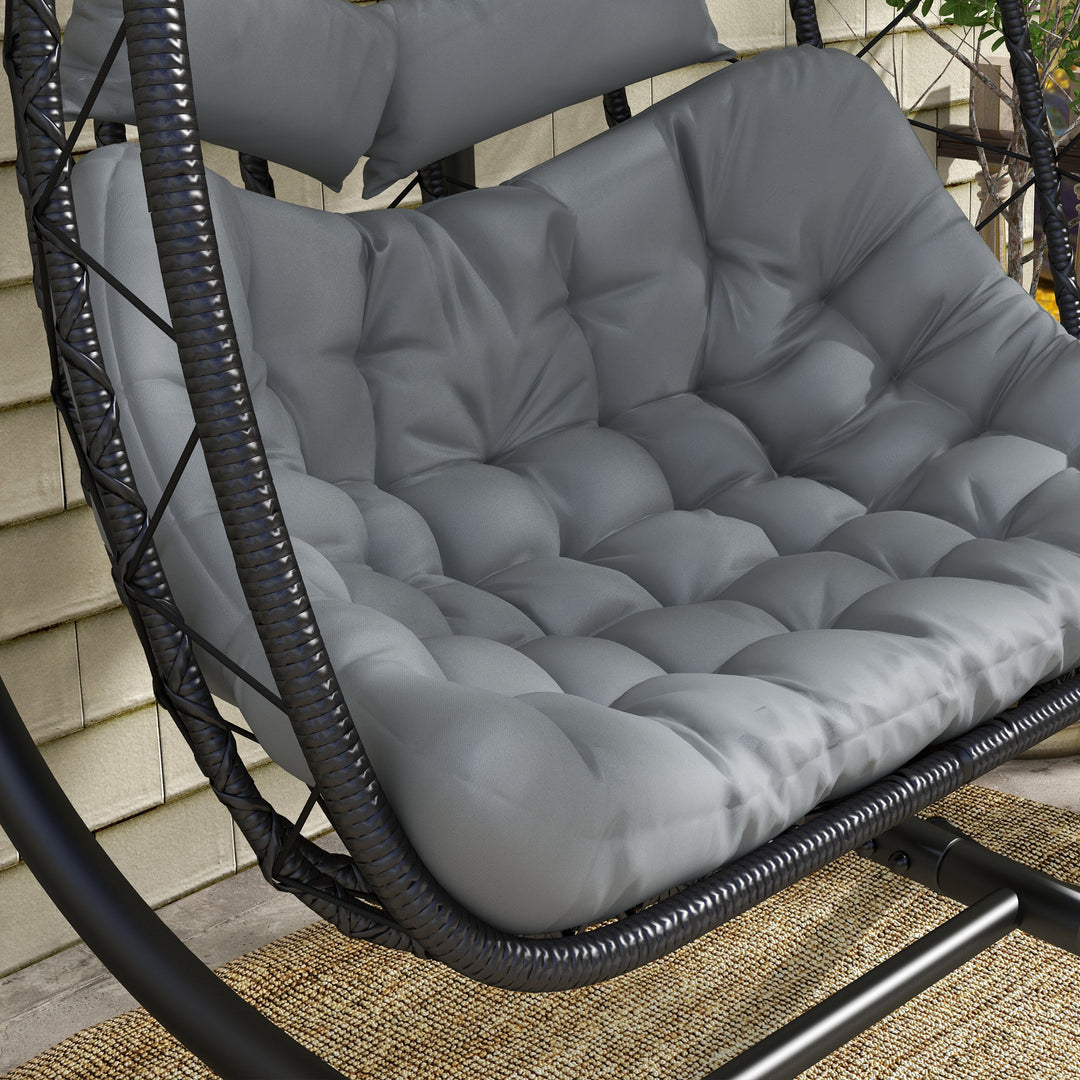 Outdoor PE Rattan Double-seater Swing Chair w/ Thick Padded Cushion