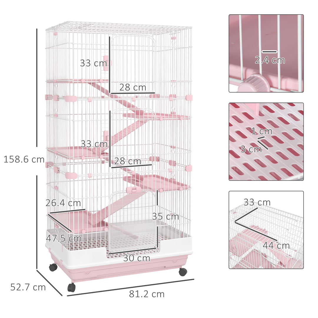 6 Levels Small Animal Cage Indoor Bunny House for Ferret Chinchilla with Wheels