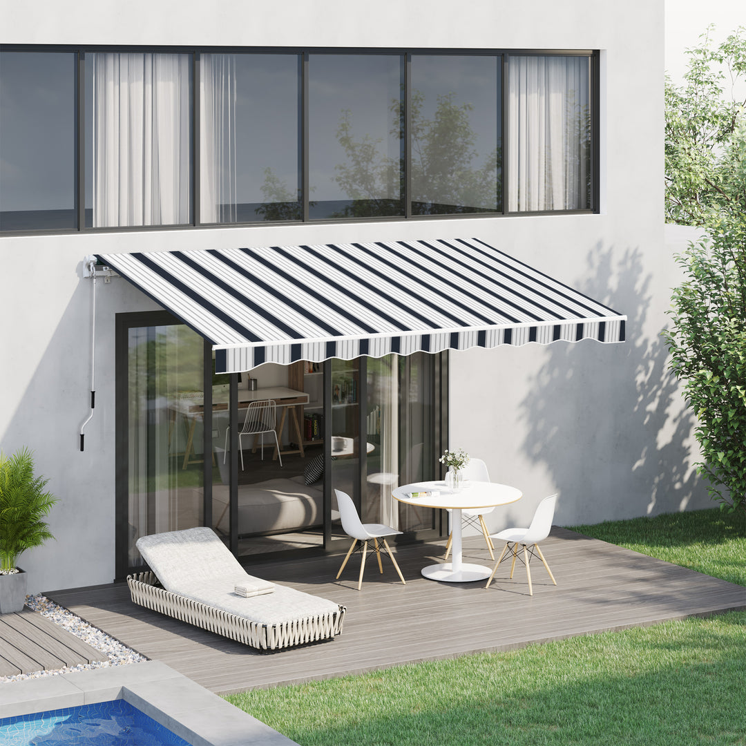 4m x 3(m) Garden Patio Manual Awning Canopy Aluminium Sun Shade Shelter Retractable Blue and White