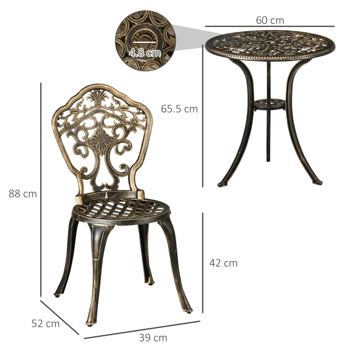 3 Piece Cast Aluminium Garden Bistro Set for 2 with Parasol Hole