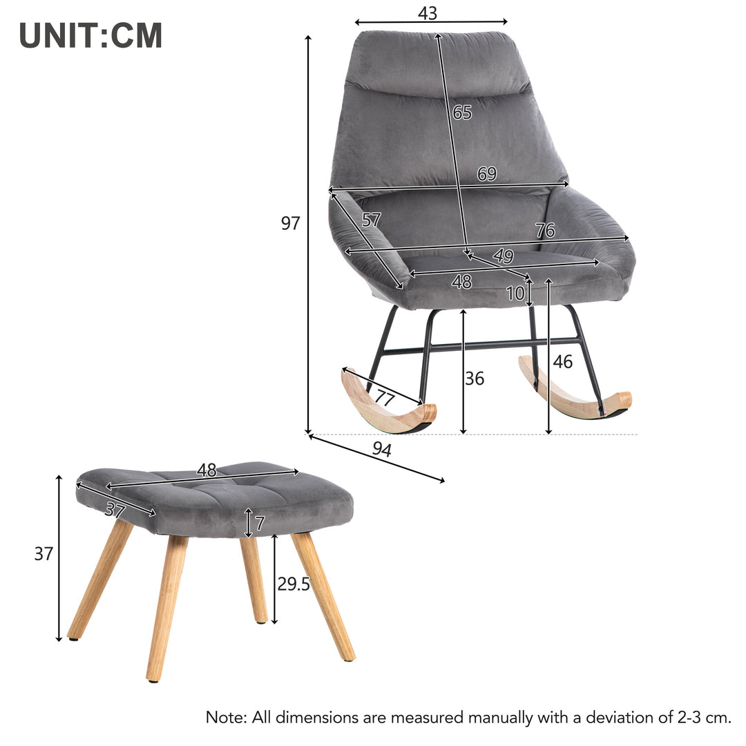 Footstool Armchair Rocking Chair with Soft Cushion and Wood Legs