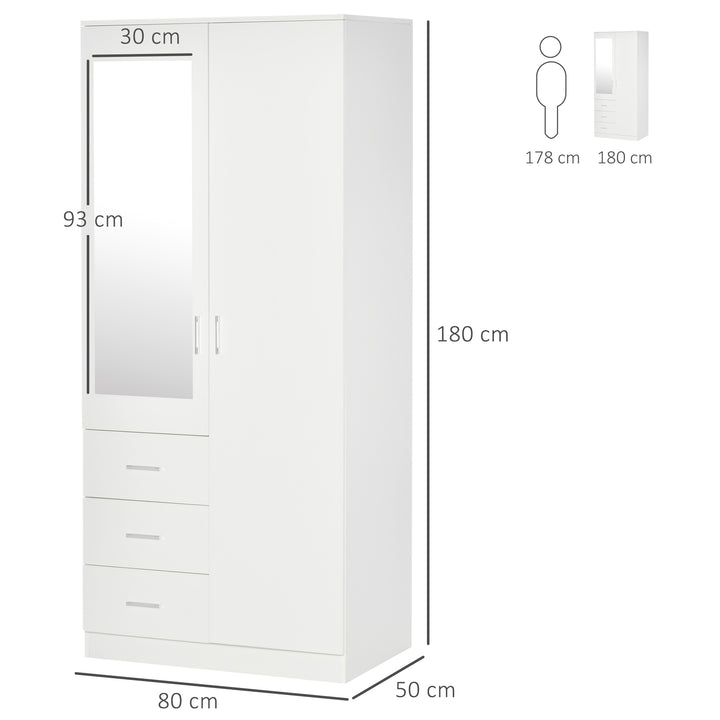 HOMCOM Mirror Wardrobe with 2 Doors, 3 Drawers