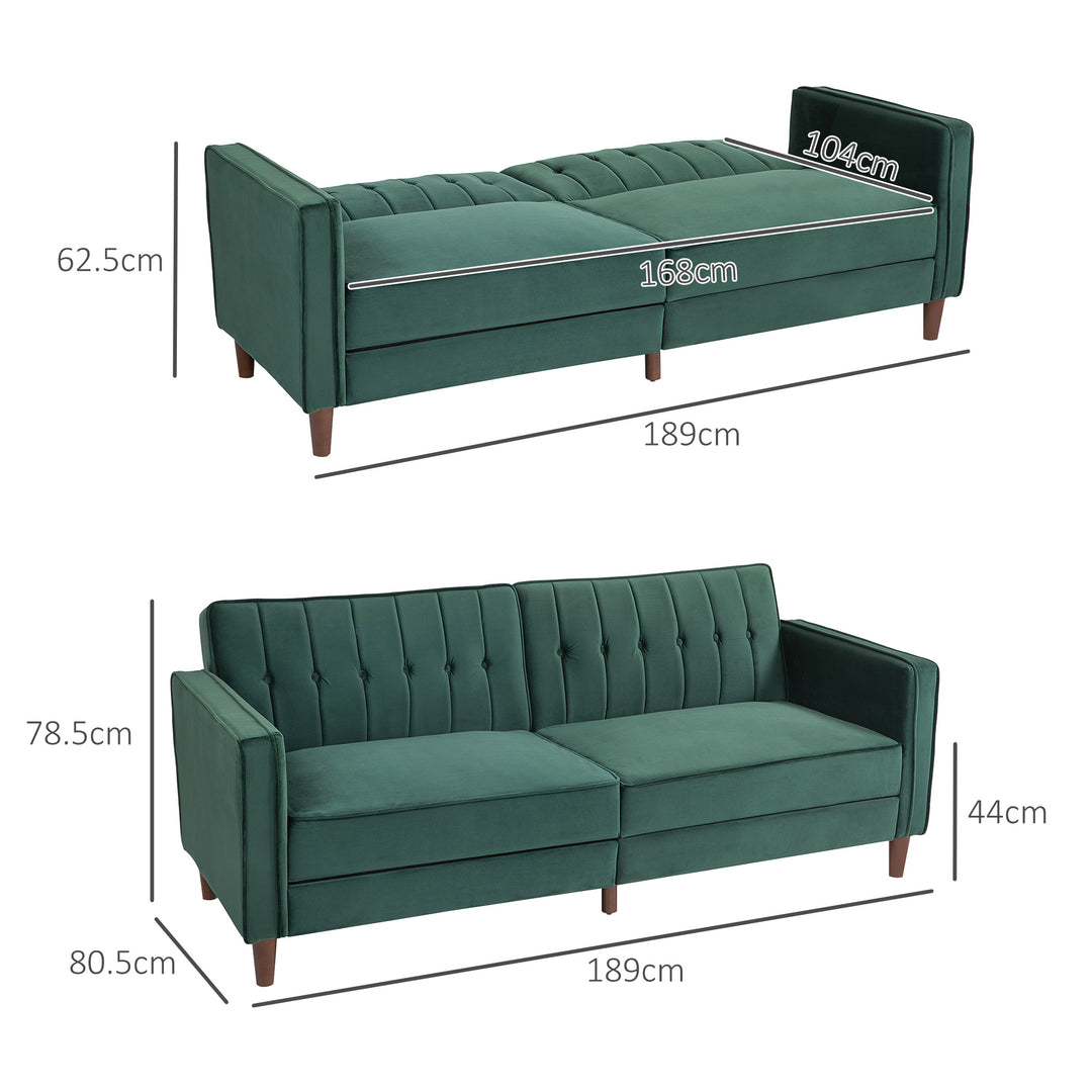 Velvet-Feel Three-Seater Sofa Bed - Green