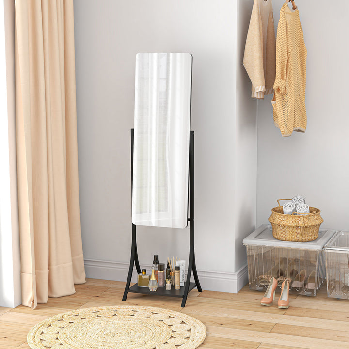 Free Standing Full-Length Mirror with Storage Shelf