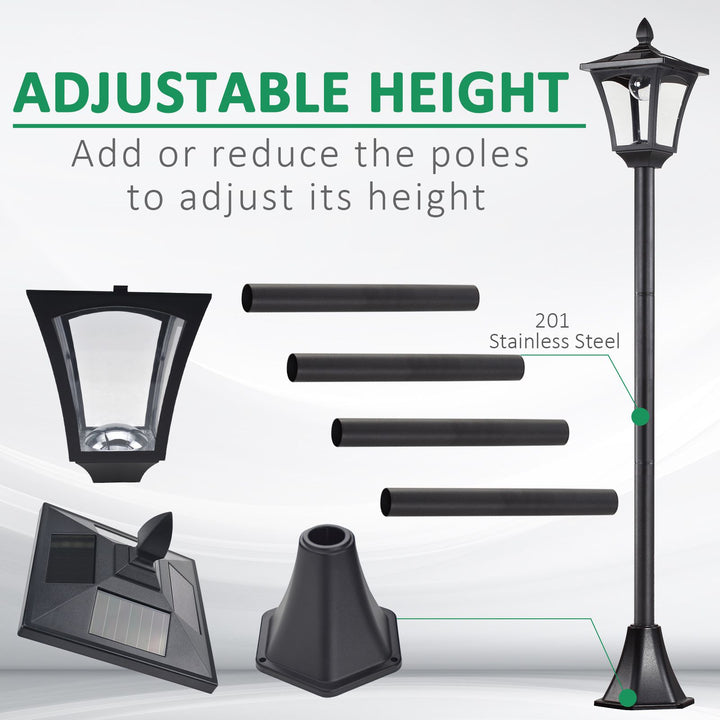 Outdoor Solar Powered Post Lamp Sensor Dimmable LED Lantern Bollard Pathway 1.6M Tall – Black