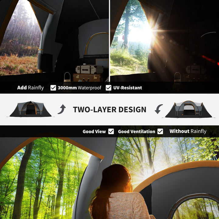 5-6 Man Dome Camping Tent Hiking Shelter UV Protection 3000mm Water Resistant Tunnel Tent - Multicolor