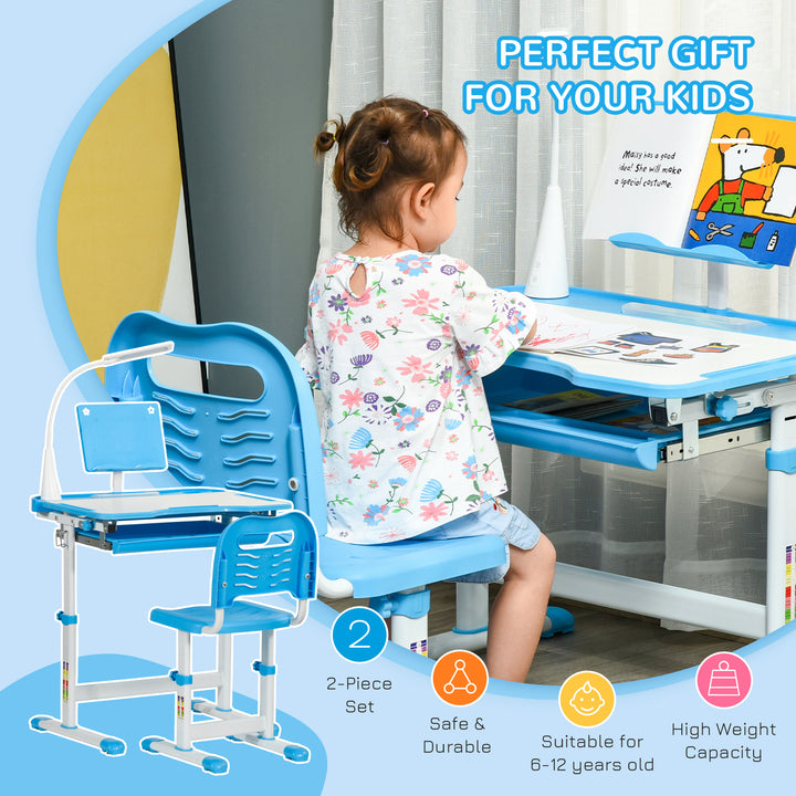 Kids Study Desk and Chair Set w/ Adjustable Height