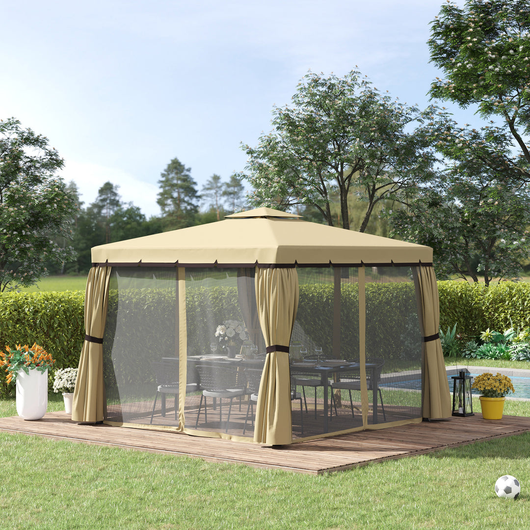 3 x 3(m) Garden Gazebo Pavilion Tent Shelter with 2 Tier Water Repellent Roof