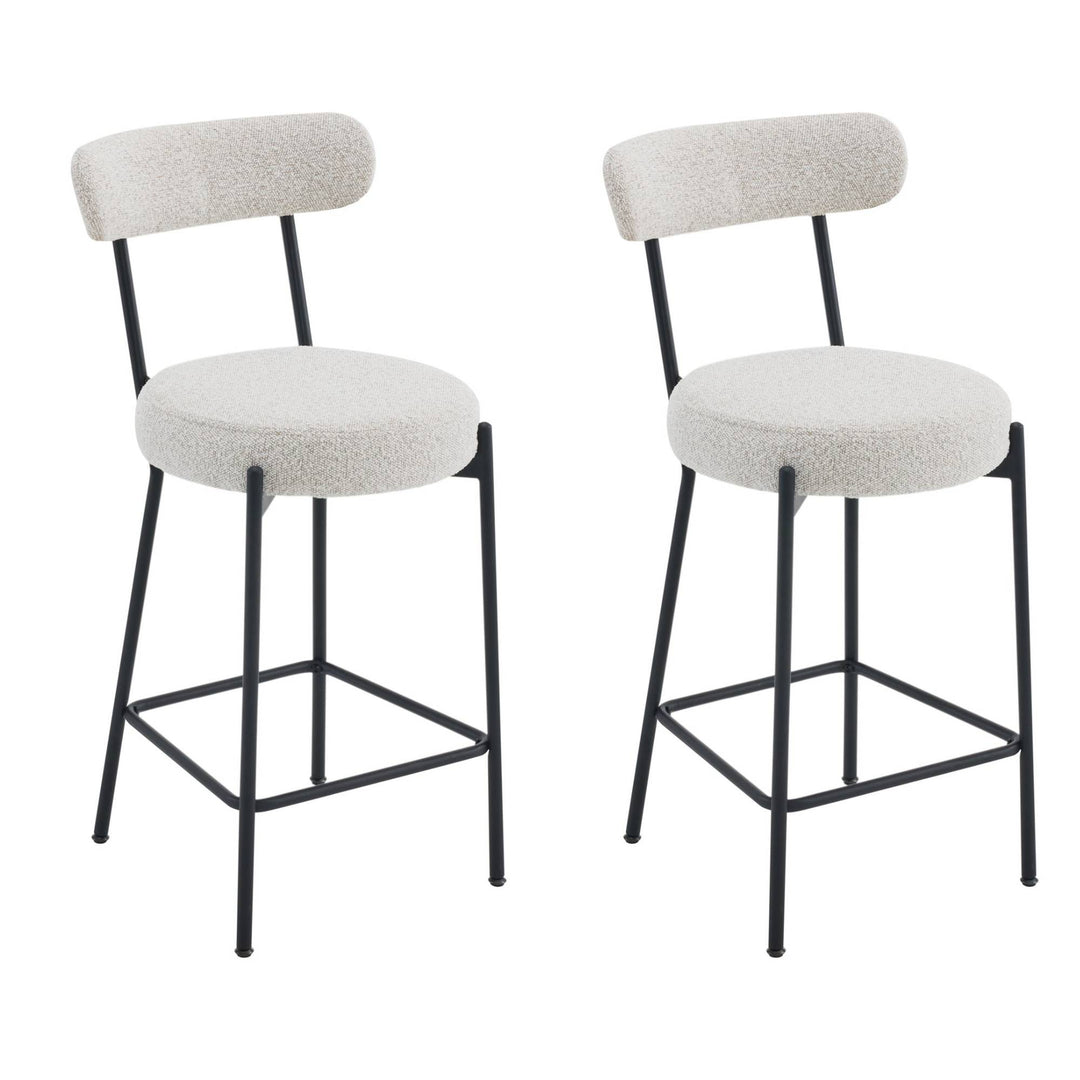 Set of 2 Upholstered Boucle Chairs with Curved Back and Steel Legs