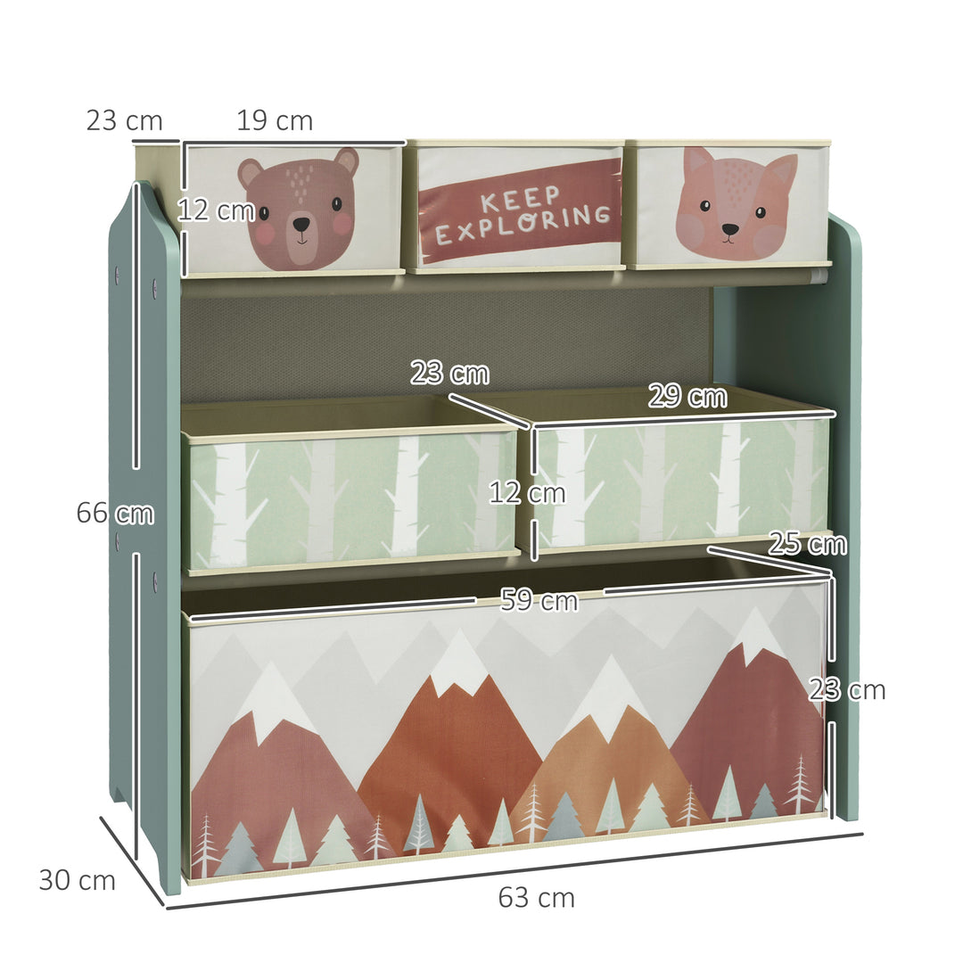 Children's Toy Storage Unit with 6 Fabric Bins