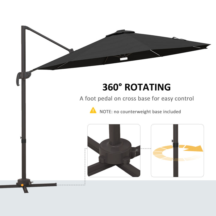 Waterproof 3(m) LED Cantilever Parasol Outdoor Sun Umbrella w/ Base Solar Lights Dark Grey