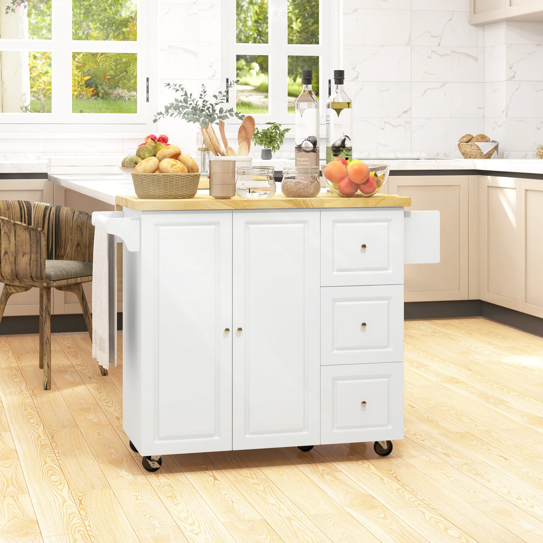 Drop-Leaf Kitchen Island on Wheels Utility Storage Cart with Drawers & Cabinet for Kitchen