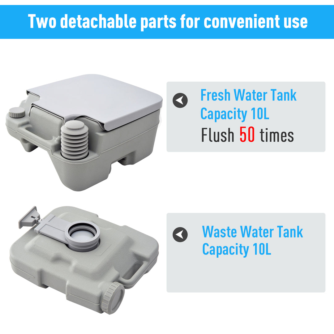 10L Portable Travel Toilet Outdoor Camping Picnic with 2 Detachable Tanks & Push-button Operation