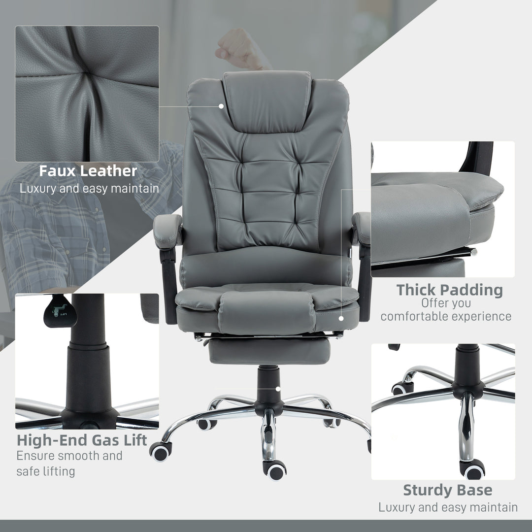 HOMCOM Executive Office Chair, PU Leather, Swivel Wheels, Reclining Backrest, Grey