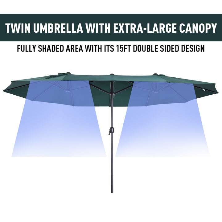 Waterproof 4.6m Garden Parasol Double-Sided Sun Umbrella Patio Market Shelter Canopy Shade Outdoor Green