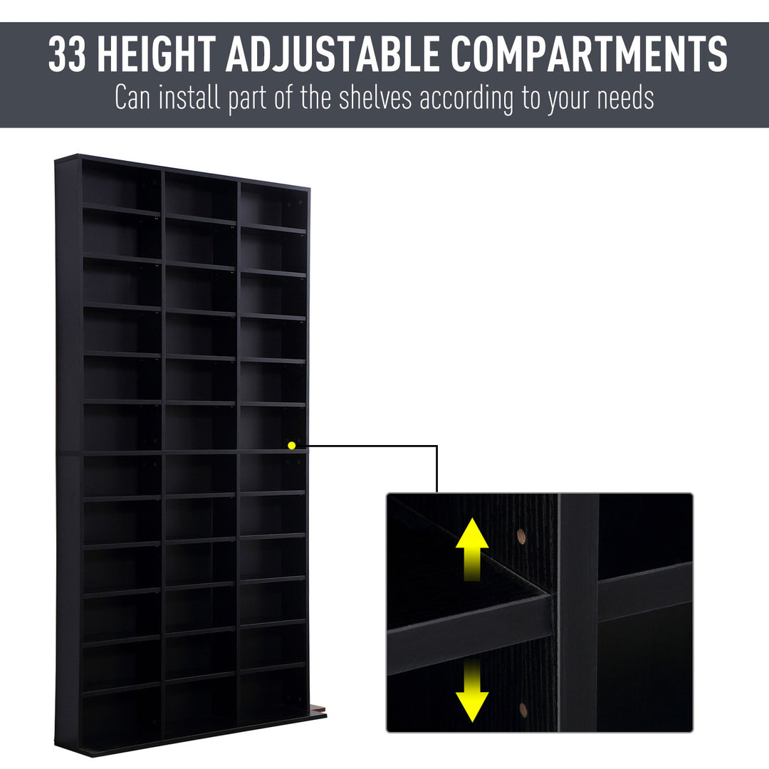 CD / DVD Storage Shelf Storage Unit for 1116 CDs Height-Adjustable Compartments 102 x 24 x 195 cm Black