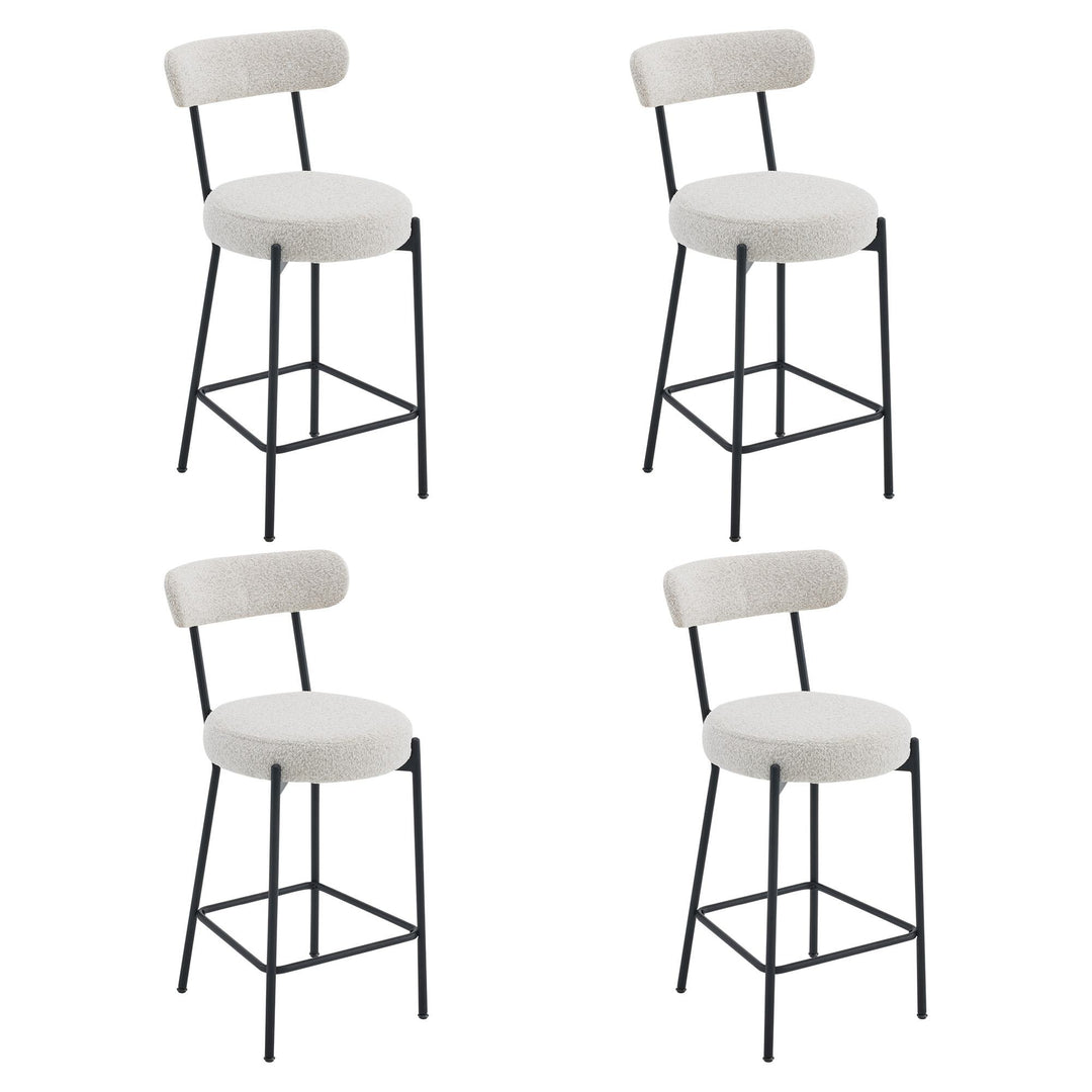 Set of 4 Upholstered Boucle Chairs with Curved Back and Steel Legs