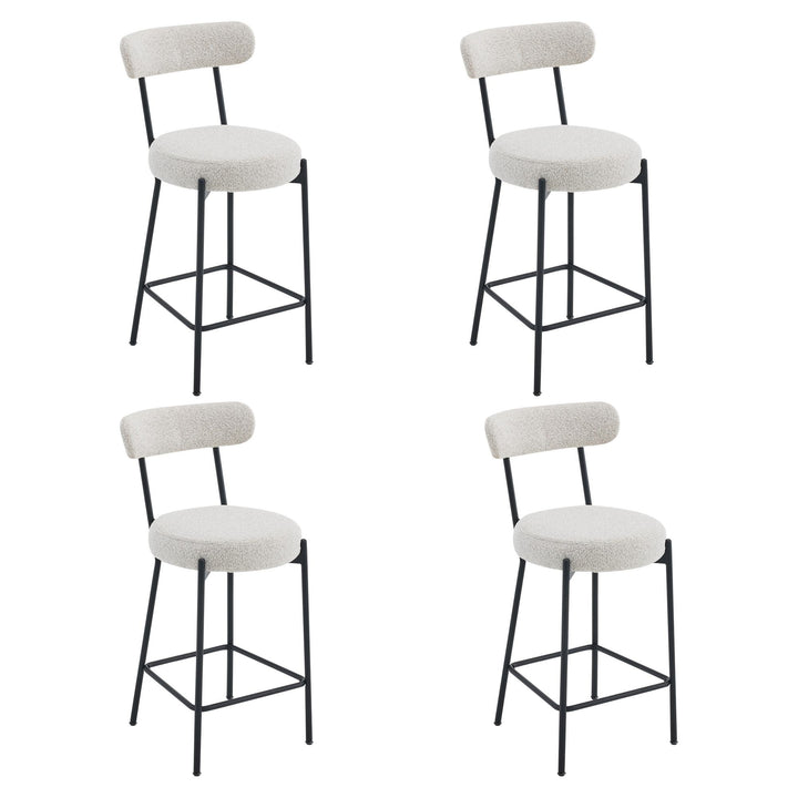 Set of 4 Upholstered Boucle Chairs with Curved Back and Steel Legs