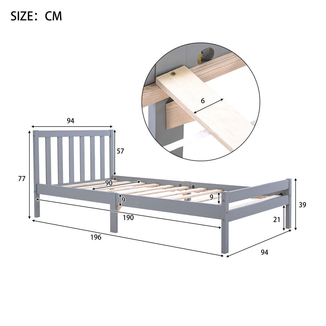 Solid Wooden Single Bed Frame with Headboard and Footboard