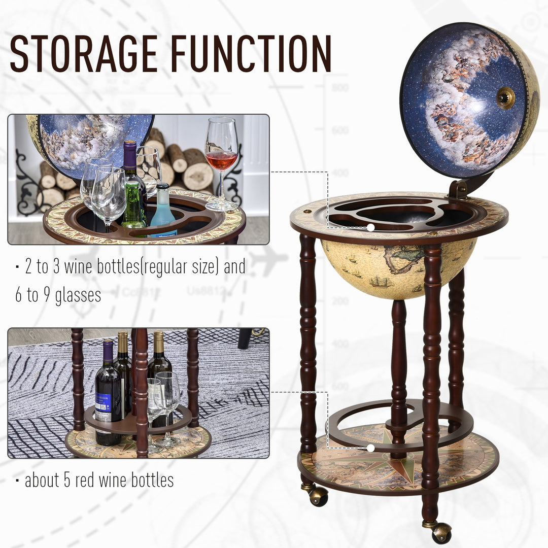 Portable Globe Bar Cart: Antique-Inspired Beverage Trolley with Wheels