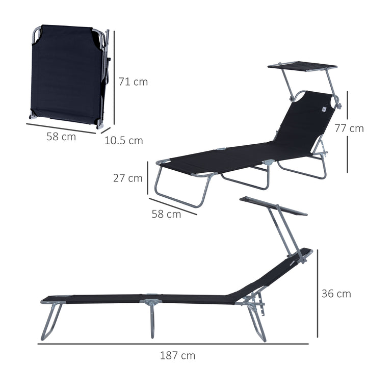 2 Pcs Outdoor Foldable Sun Lounger Set w/ Removeable Shade Canopy