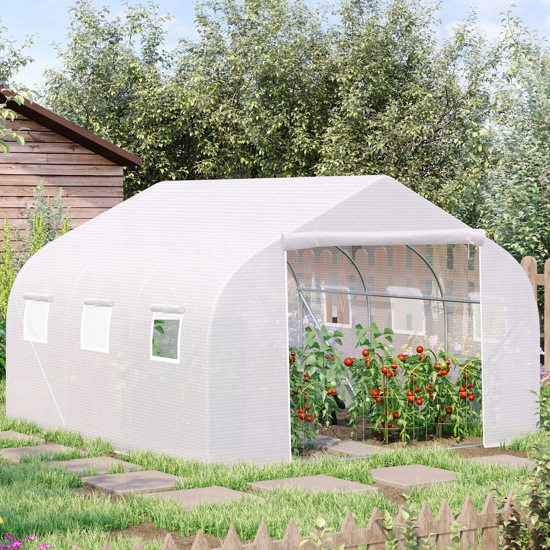 3.5 x 3 x 2m Walk-In Greenhouse Polytunnel Greenhouse Garden Hot House with Steel Frame