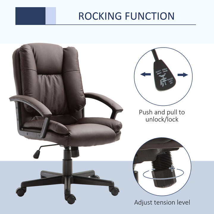 HOMCOM Swivel Executive Office Chair, Mid-Back, Faux Leather, Double-Tier Padding, Brown