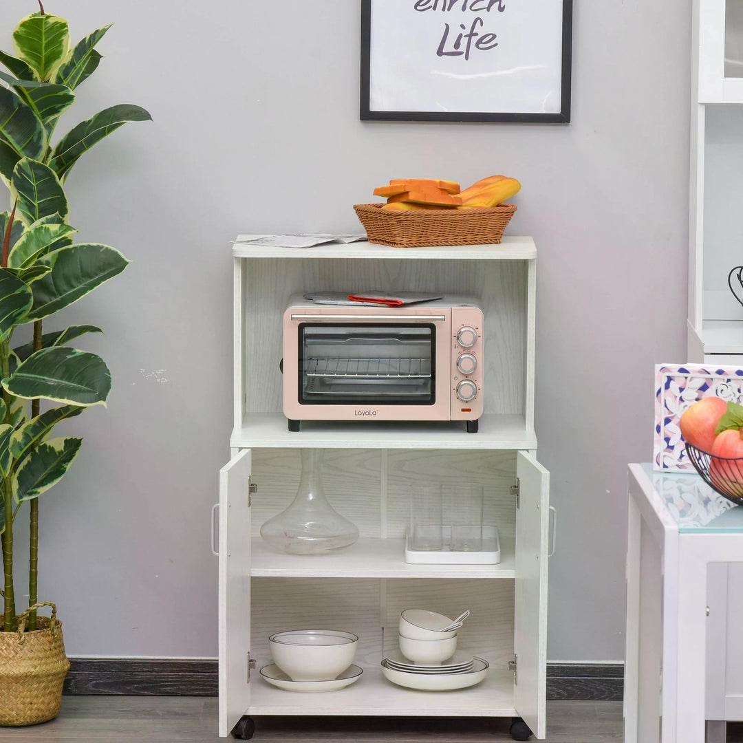 Kitchen Trolley: Mobile Microwave Stand with Storage Cabinets