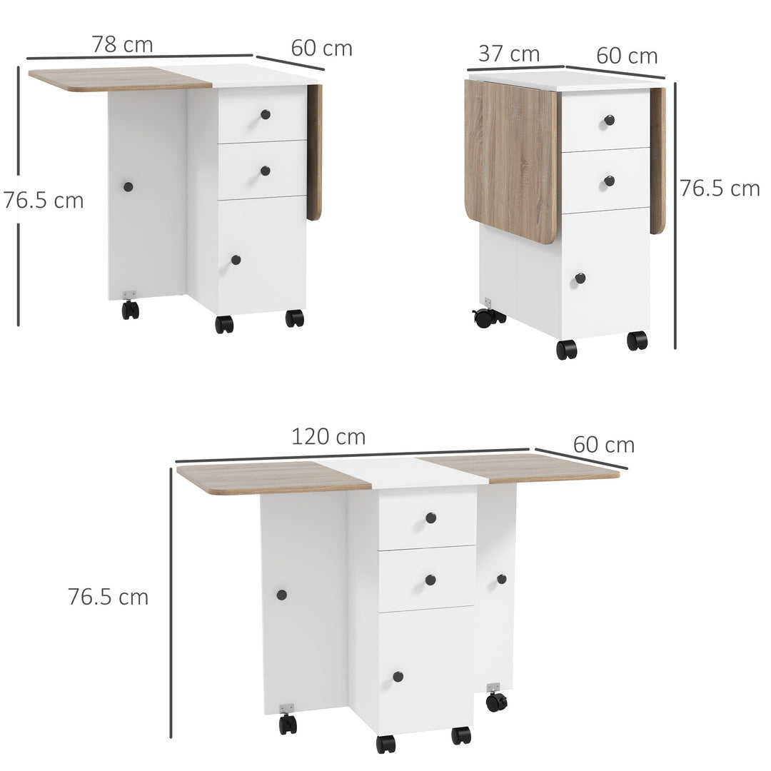 Multi-Storage Six-Person Drop Leaf Dining Table - Oak and White